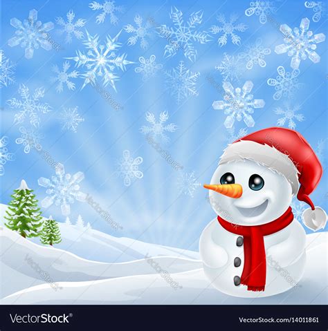 Christmas snowman in snowy scene Royalty Free Vector Image