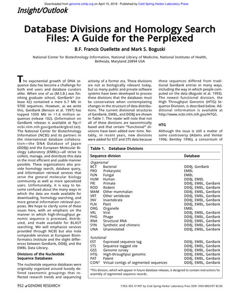 (PDF) Database Divisions and Homology Search Files: A Guide for the Perplexed