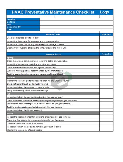 [Free] HVAC Preventive Maintenance Checklist Excel Template