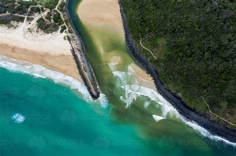 Image of Aerial photo of a beach, river mouth and walking track ...