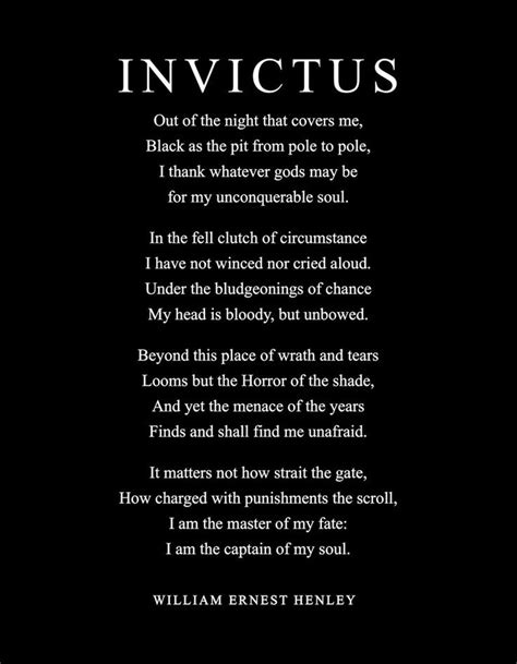 Invictus, Full Poem William Ernest Henley, Literary Poster / Poetry ...