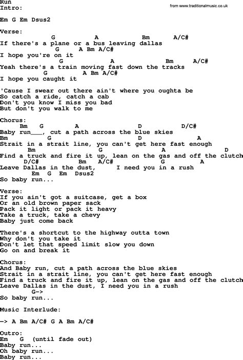 Run, by George Strait - lyrics and chords