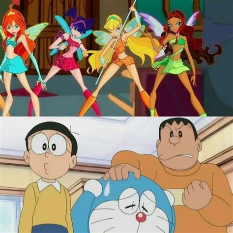 Winx Club Bloom and Musa and Stella and Layla VS Doraemon and Nobita and Jaian Frozen Disney ...