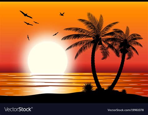 Silhouette of palm tree on beach Royalty Free Vector Image