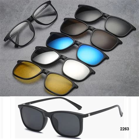 Prescription Glasses 5 in 1 magnetic sunglasses clip on eyeglasses magnetic lens sunglasses ...