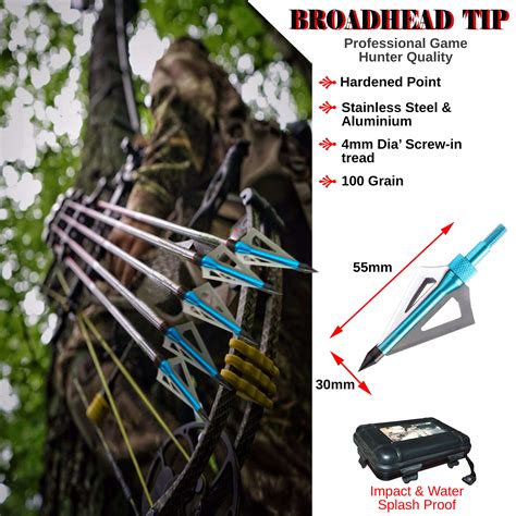 ARCHERY BOW HUNTING TIPS 100g Tri BLADE BROADHEADS SCREW ON ARROWHEADS FISHING | eBay