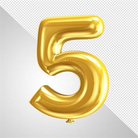 Premium PSD | A gold balloon with the number 5 in the middle.