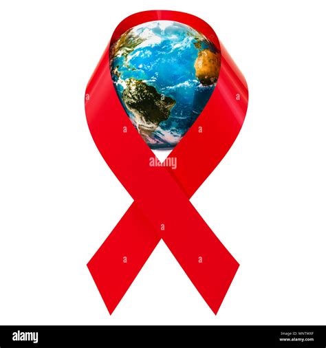 HIV AIDS Awareness Red Ribbon with Earth Globe, 3D rendering isolated ...