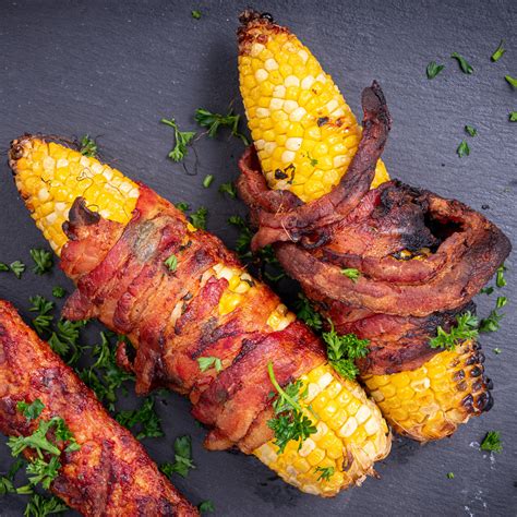 Barbecued Bacon Wrapped Corn Cobs