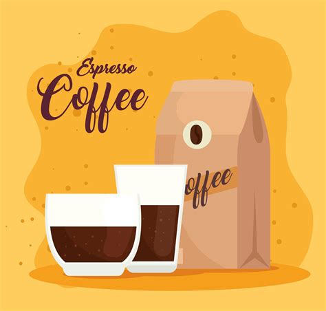 espresso coffee with cups and coffee package 2043323 Vector Art at Vecteezy