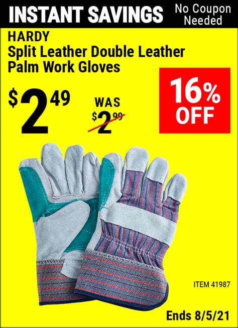 HARDY Split Leather Double Palm Work Gloves 5 Pr. for $7.99 – Harbor ...