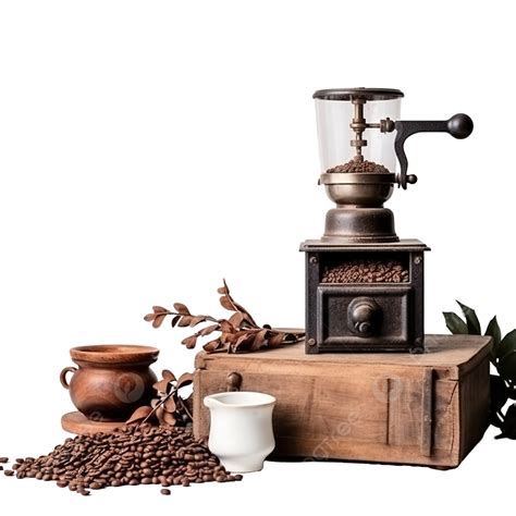 Coffee Grinder, Coffee Beans And Christmas Tree Branch On A Wooden ...