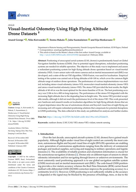 (PDF) Visual-Inertial Odometry Using High Flying Altitude Drone Datasets