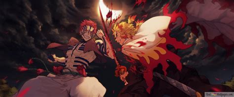 Demon slayer: kimetsu no yaiba kyojuro rengoku vs akaza 4K wallpaper ...