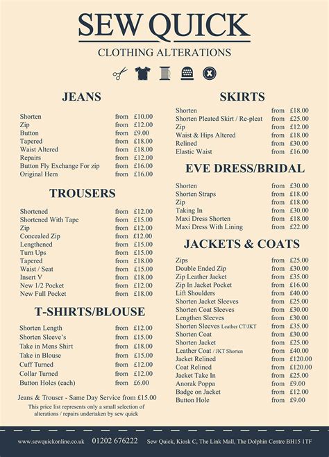 Alteration Price List