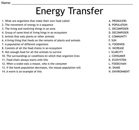 Energy Transfer Worksheet - WordMint