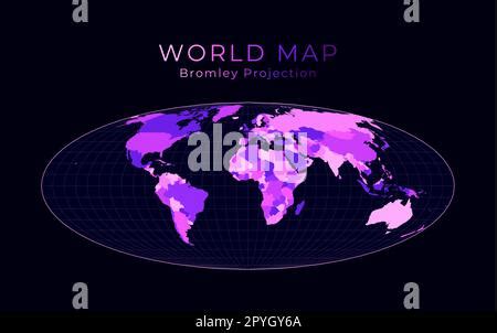 Abstract map of world. Bromley projection. Plan world geographical map with graticlue lines ...