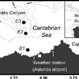 Map of the central Cantabrian Sea showing the location of the three ...