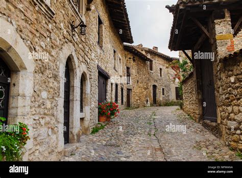 Architecture of Perouges, France, a medieval walled town, a popular ...