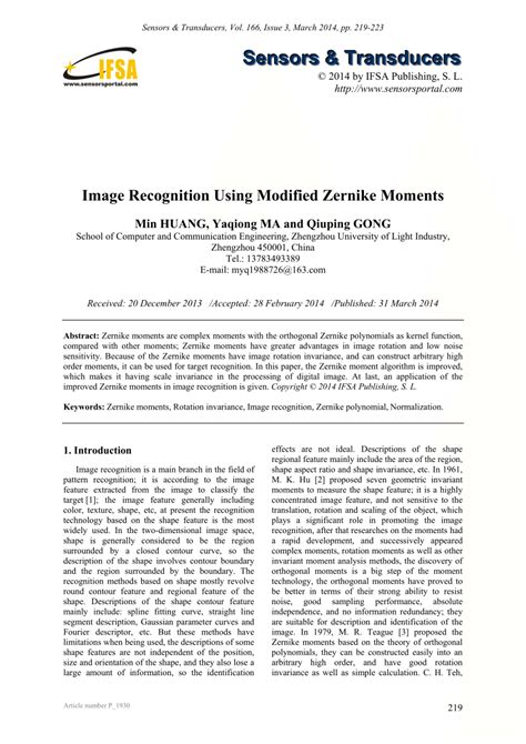 (PDF) Image Recognition Using Modified Zernike Moments