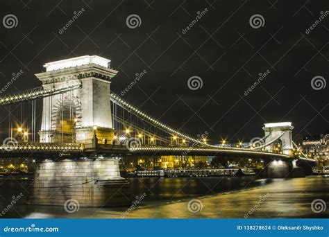 A Night View of the Danube River and Bridges in Budapest. Hungary Stock ...