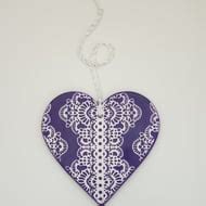 Large clay purple and white hanging heart decor... - Folksy