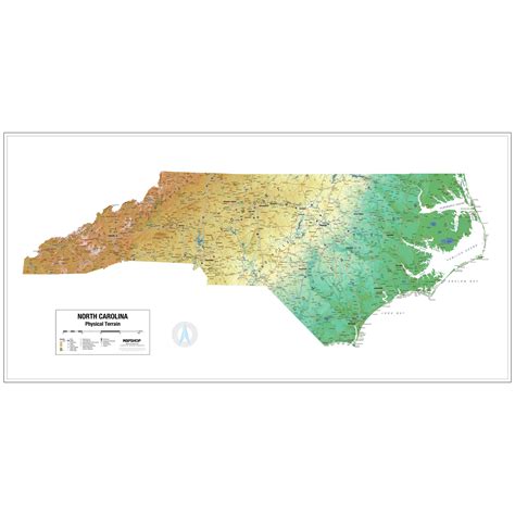 North Carolina Physical Terrain Map by MapShop - The Map Shop