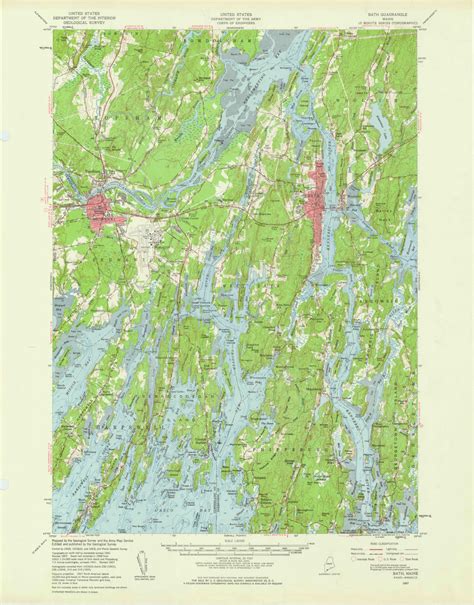 Bath, Maine 1957 (1960) USGS Old Topo Map 15x15 Quad - OLD MAPS