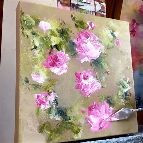 Adding the flowers with a palette knife on canvas [Video] | Flower art painting, Flower painting ...