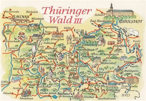 Thuringian Forest Thuringer Wald Wood Eisenach German Karte Map Postcard