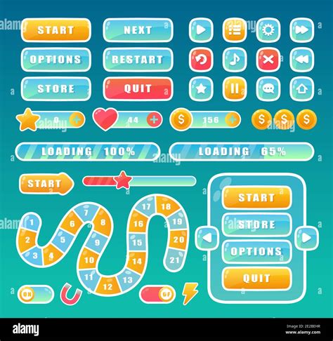 Buttons for mobile user game ui interface set, cartoon navigation app menu elements Stock Vector ...