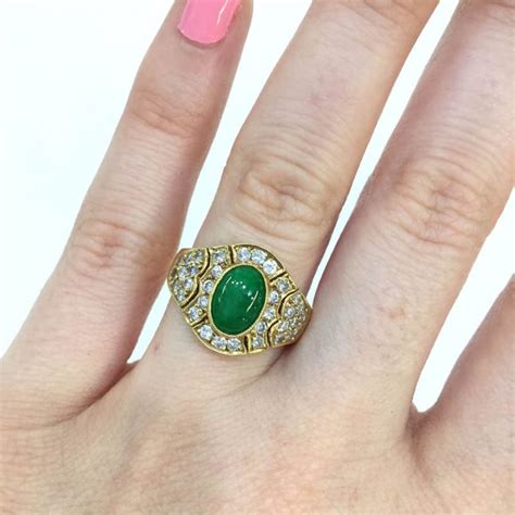 Vintage Jadeite Jade and Diamond Ring