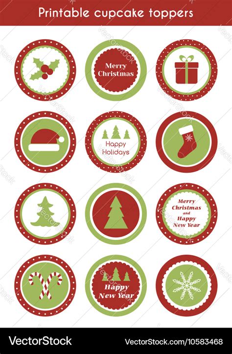 Christmas printable cupcake toppers Royalty Free Vector