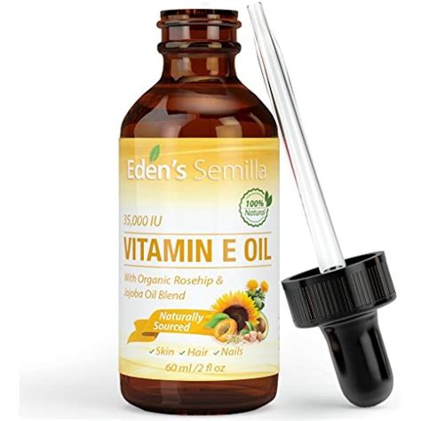 100% Natural Vitamin E Oil 35,000 IU + Organic Rosehip & Jojoba Blend ...