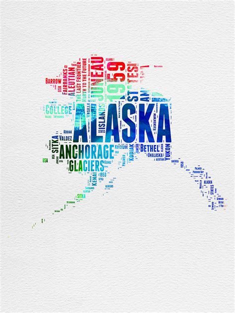 Alaska Watercolor Word Cloud Digital Art by Naxart Studio - Fine Art ...