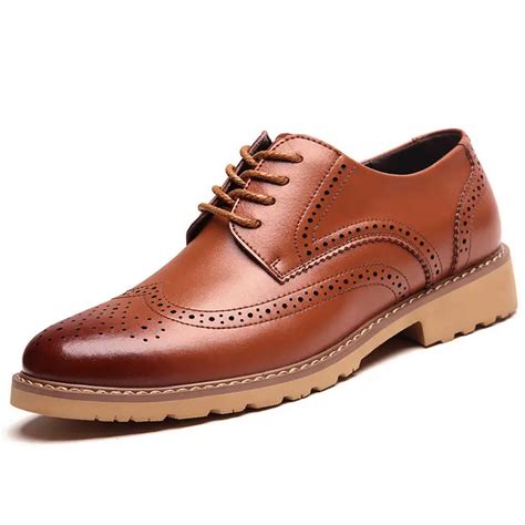 Genuine Leather Oxfords Men Office Shoes Italian Shoes For Men Shoes Brogues Brown Bullock Men ...