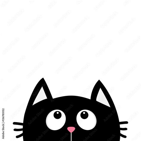 Black cat face head silhouette looking up. Cute cartoon character. Kawaii animal. Baby card. Pet ...