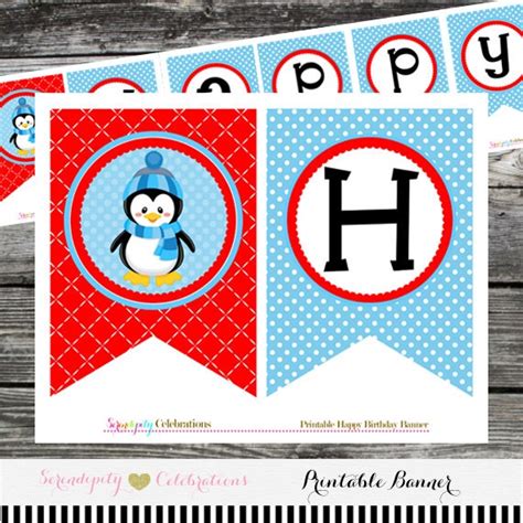 Penguin Birthday Banner Instant Download DIY Printable