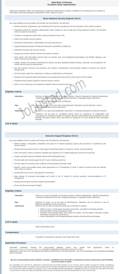 Latest IT Staff Jobs in SBP Bank January 2024 Advertisement