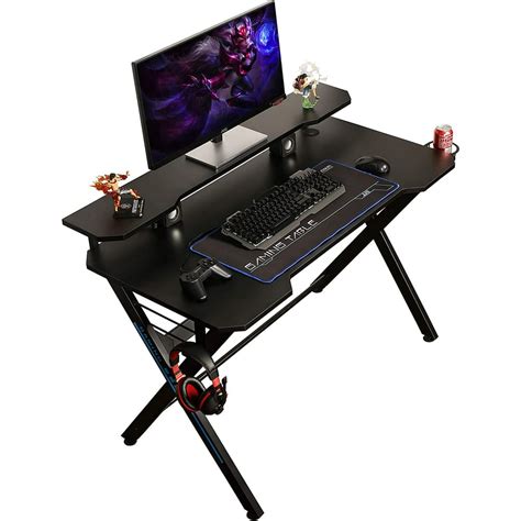 JJS 48" Home Office Gaming Computer Desk with Removable Monitor Stand, X Shaped Large Gamer ...