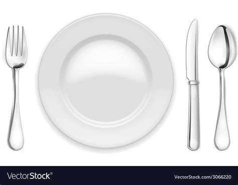 Vector empty plate with spoon, knife and fork on white background. Download a Free Preview or ...