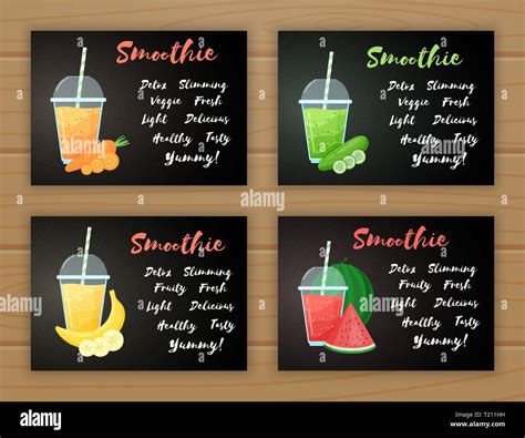 Set of smoothie fruit cocktail flat vector illustration. Tasty natural fruit, glass with ...