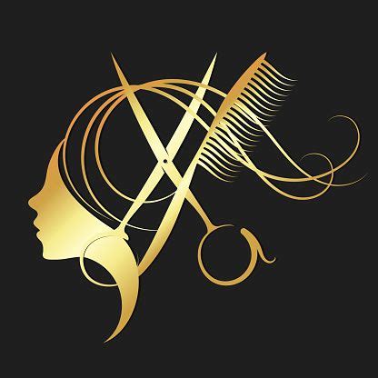 Girl and hairdressing scissors symbol for a beauty salon in gold color | Logos de peluqueria ...