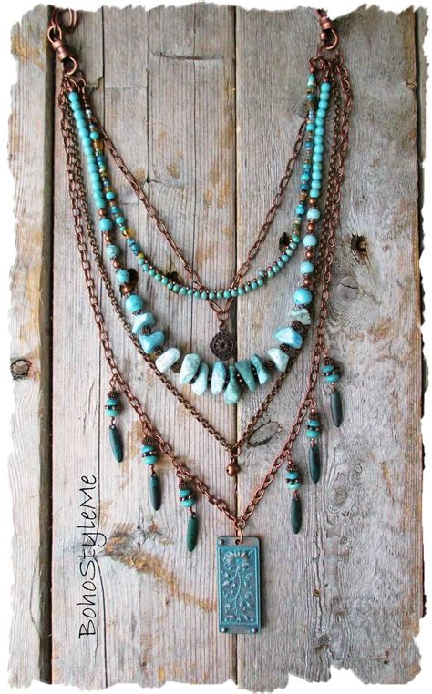 Boho Turquoise Beaded Necklace Handmade Layered Bohemian | Etsy | Turquoise bead necklaces ...