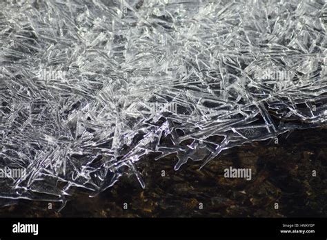 Ice crystals in different shapes and structures taken at a stream Stock ...