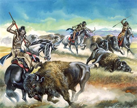 Native American Indians killing American Bison Painting by Ron Embleton ...