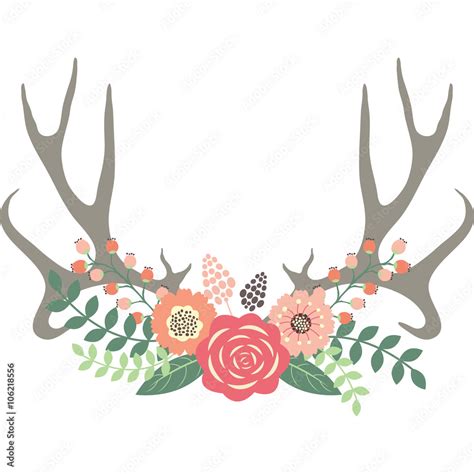 Deer Antlers with Flowers.Wedding Floral set. Stock Vector | Adobe Stock