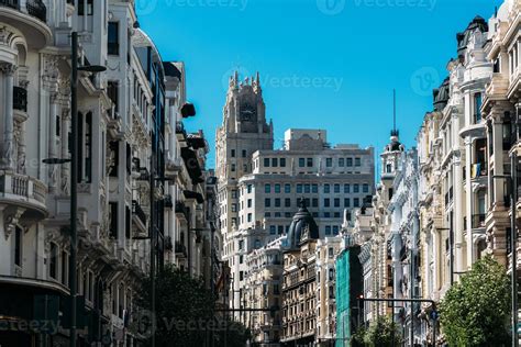 View of Gran Via, main shopping street in Madrid, Spain 22169364 Stock Photo at Vecteezy