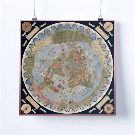 Ancient Flat Earth Map Poster Urbano Monte 1587, Antique Map, Old Map ...