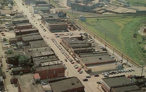 Aerial View of the Business District Hoopeston, IL Postcard